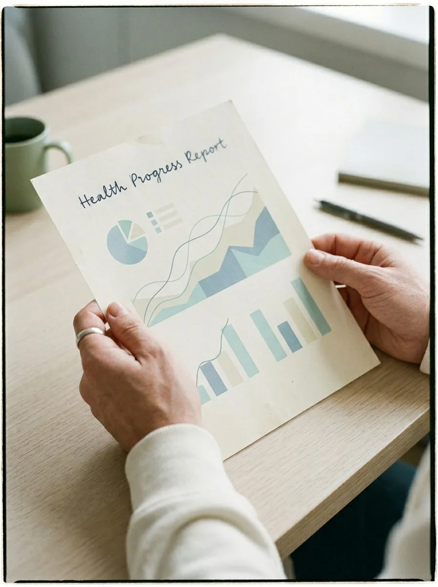 Hands holding a printed lab report.